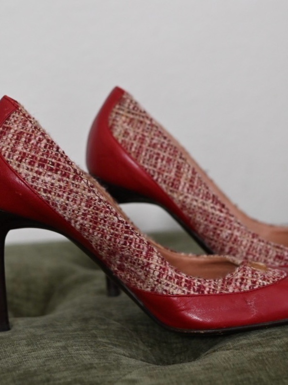 Vintage mission Red Tweed and Leather Women's Pumps